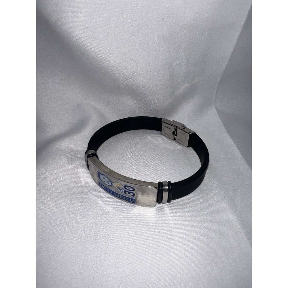 Steph Curry Golden State Warrior Stainless Steel On Black Silicone Band Bracelet